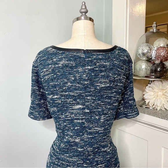 Talbots Tweed Knit Fit & Flare Dress Faux Leather Trim Green Multi Plus Size 22W - Picture 7 of 12